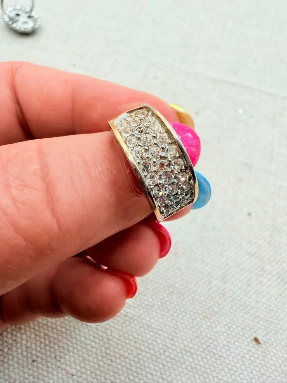 Gold-Tone Pave Crystal Wide Band Ring